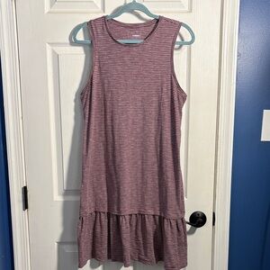 Sonoma Burgundy and White Striped Tank Dress with Ruffle Bottom Large